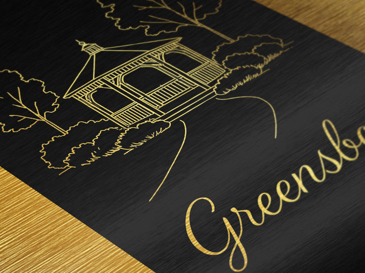 Greensboro North Carolina Art, Metallic Gold Print, Wood Framed Art, Metal Art, Modern House Art, Birthday Gift, Bedroom Wall Art
