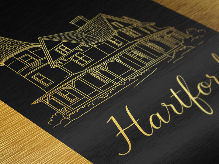 Hartford Connecticut Travel, Metallic Gold Art, Wood Framed Art, Metal Art, Minimalist Wall Art, Destination Gift, Bedroom Art