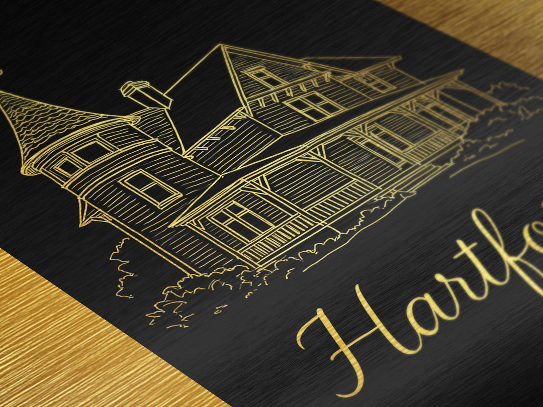 Hartford Connecticut Travel, Metallic Gold Art, Wood Framed Art, Metal Art, Modern Skyline Wall Print, Anniversary Gift, Bedroom Wall Art