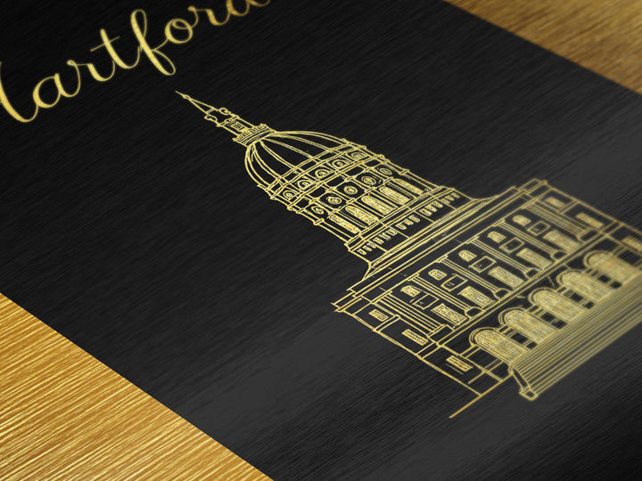 Hartford Connecticut Art, Metallic Gold Print, Wood Framed Art, Metal Art, Modern Wall Art, Graduation Gift, Entryway Wall Print