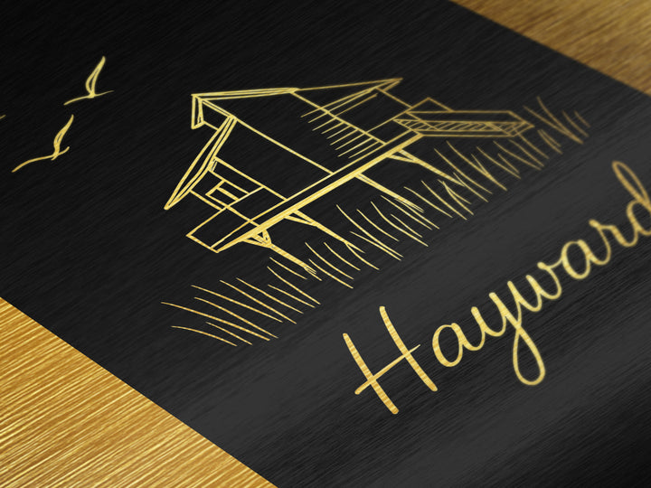 Hayward California Travel, Metallic Gold Art, Wood Framed Art, Metal Art, Minimalist Wall Art, Honeymoon Gift, Hallway Wall Art