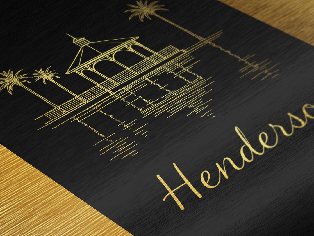 Henderson Nevada Art, Metallic Gold Print, Wood Framed Art, Metal Art, Modern Wall Art, Adventure Lover Gift, Bedroom Wall Art