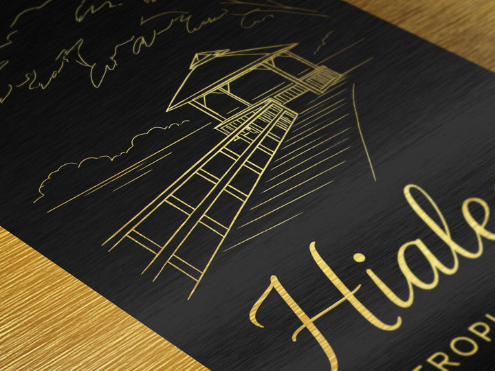 Hialeah Florida Travel, Metallic Gold Art, Wood Framed Art, Metal Art, Modern Skyline Wall Print, Anniversary Gift, Bedroom Art