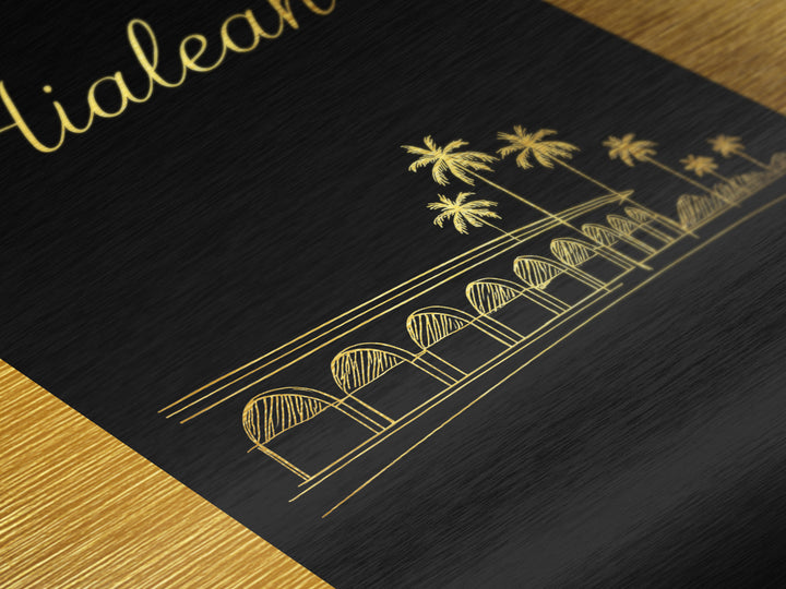Hialeah Florida Art, Metallic Gold Print, Wood Framed Art, Metal Art, Modern Wall Art, Graduation Gift, Living Room Art