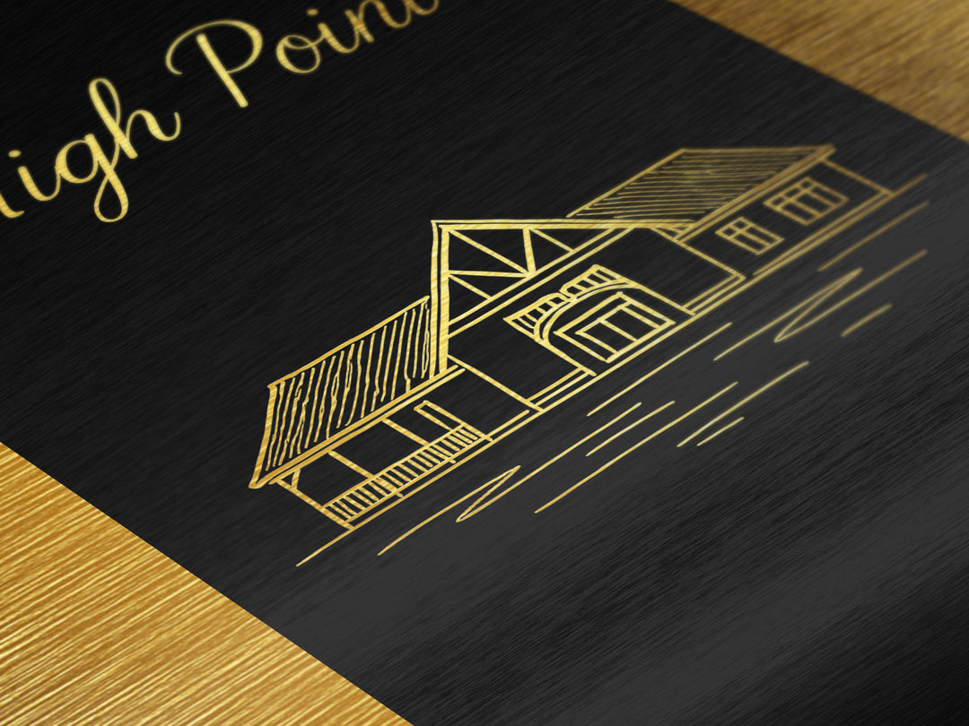 High Point North Carolina Travel, Metallic Gold Art, Wood Framed Art, Metal Art, Minimalist Wall Art, Honeymoon Gift, Bedroom Wall Art