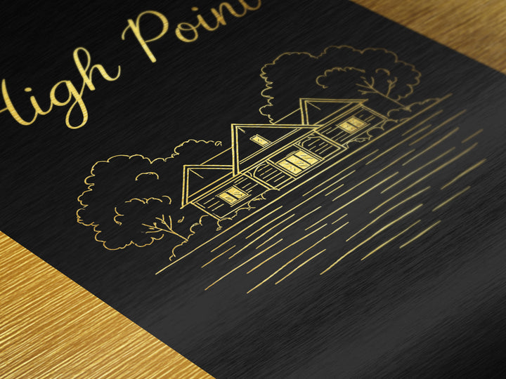 High Point North Carolina Travel, Metallic Gold Art, Wood Framed Art, Metal Art, Modern Wall Print, Retirement Gift, Hallway Wall Art