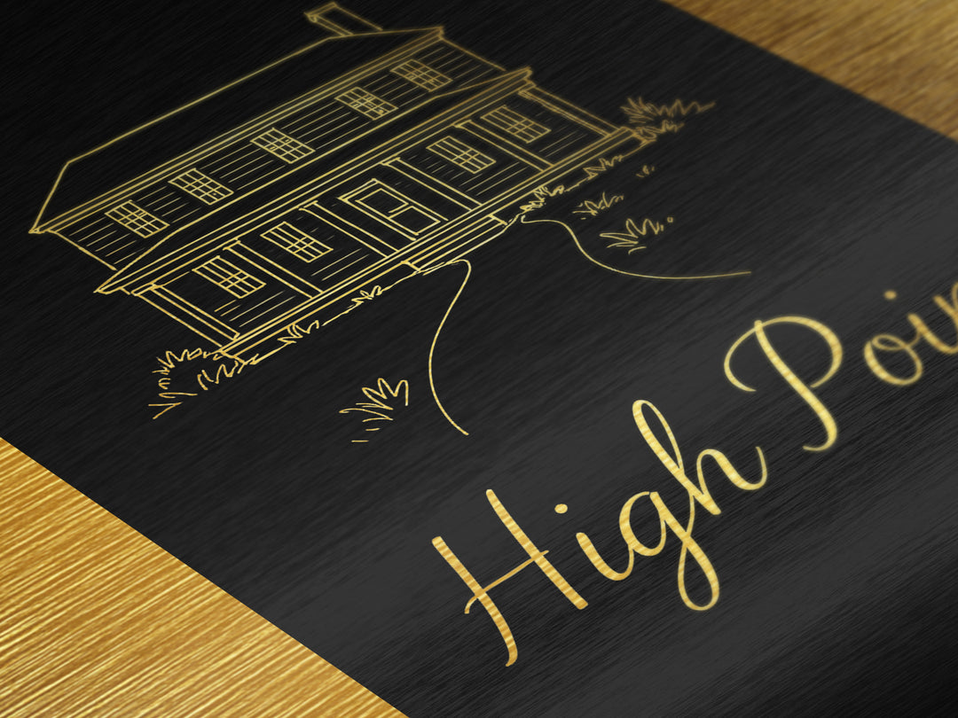 High Point North Carolina Art, Metallic Gold Print, Wood Framed Art, Metal Art, Modern Wall Art, Adventure Lover Gift, Bedroom Art