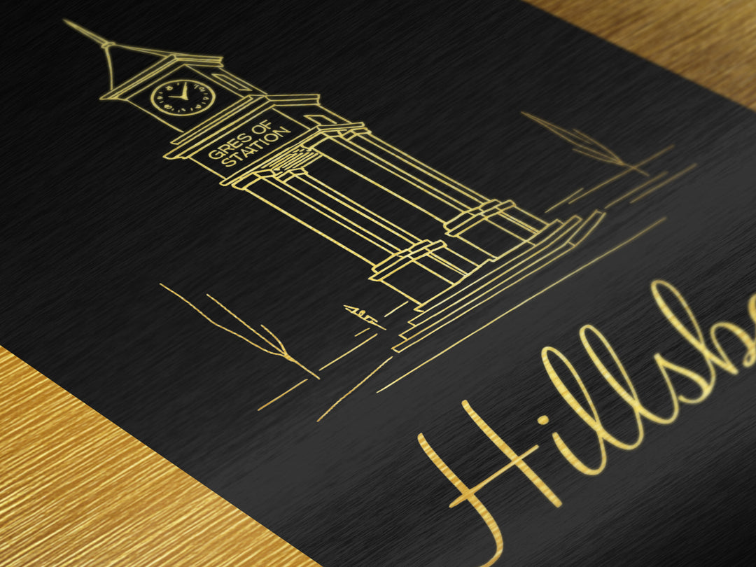 Hillsboro Oregon Art, Metallic Gold Print, Wood Framed Art, Metal Art, Modern House Art, Wanderlust Gift, Bedroom Wall Art