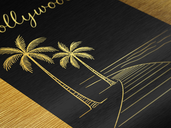 Hollywood Florida Travel, Metallic Gold Art, Wood Framed Art, Metal Art, Modern Skyline Wall Print, Anniversary Gift, Entryway Wall Print