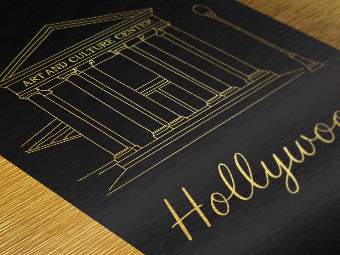 Hollywood Florida Art, Metallic Gold Print, Wood Framed Art, Metal Art, Modern Wall Art, Graduation Gift, Hallway Wall Art