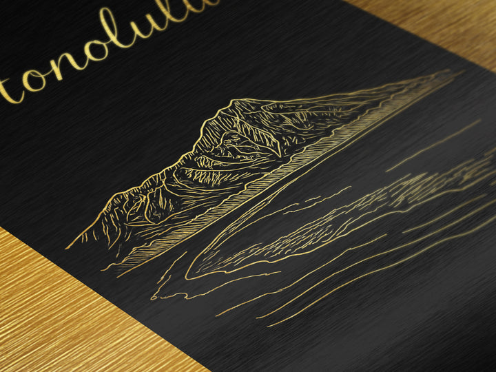 Honolulu Hawaii Art, Metallic Gold Print, Wood Framed Art, Metal Art, Modern House Art, Birthday Gift, Living Room Art