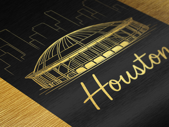 Houston Texas Travel, Metallic Gold Art, Wood Framed Art, Metal Art, Modern Skyline Wall Print, Retirement Gift, Bedroom Wall Art