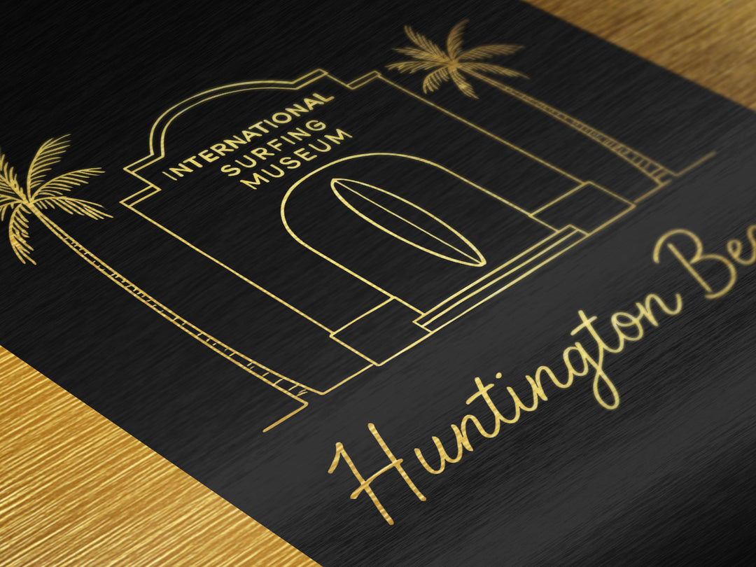 Huntington Beach California Travel, Metallic Gold Art, Wood Framed Art, Metal Art, Minimalist Wall Art, Destination Gift, Hallway Wall Art