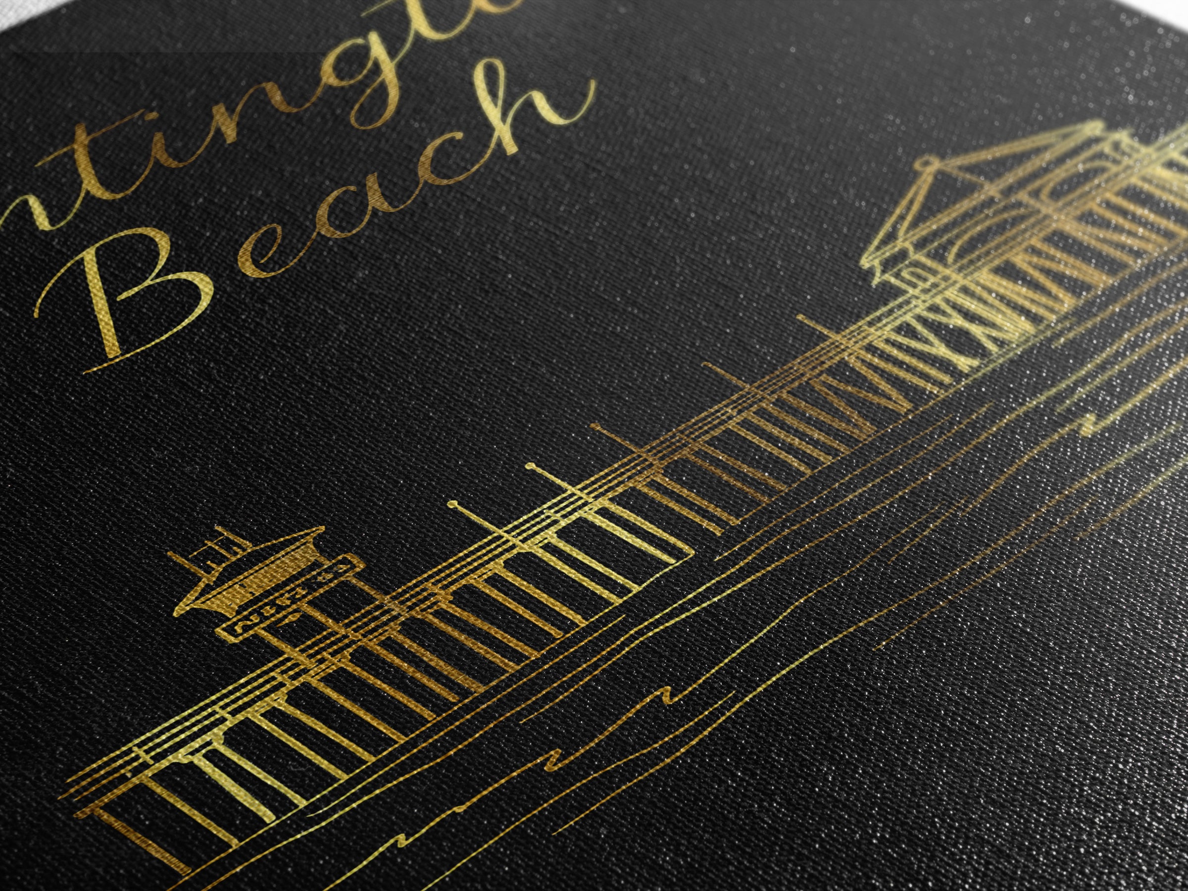 Huntington Beach Travel Poster, Canvas Print, Minimalist Gold Line Art, Huntington Beach Poster Print, Travel Poster Set, Retro Travel Print