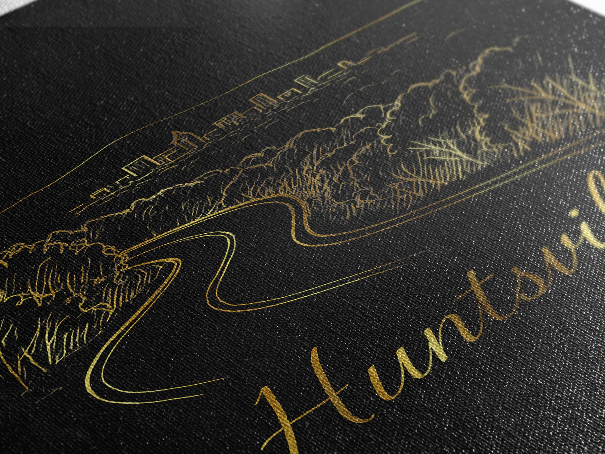 Huntsville Alabama Travel Poster, Canvas Print, Minimalist Gold Line Art, Huntsville Poster Print, Travel Poster Art, Watercolor Skyline