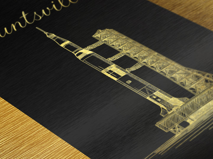 Huntsville Alabama Art, Metallic Gold Print, Wood Framed Art, Metal Art, Modern Wall Art, Graduation Gift, Bedroom Wall Art
