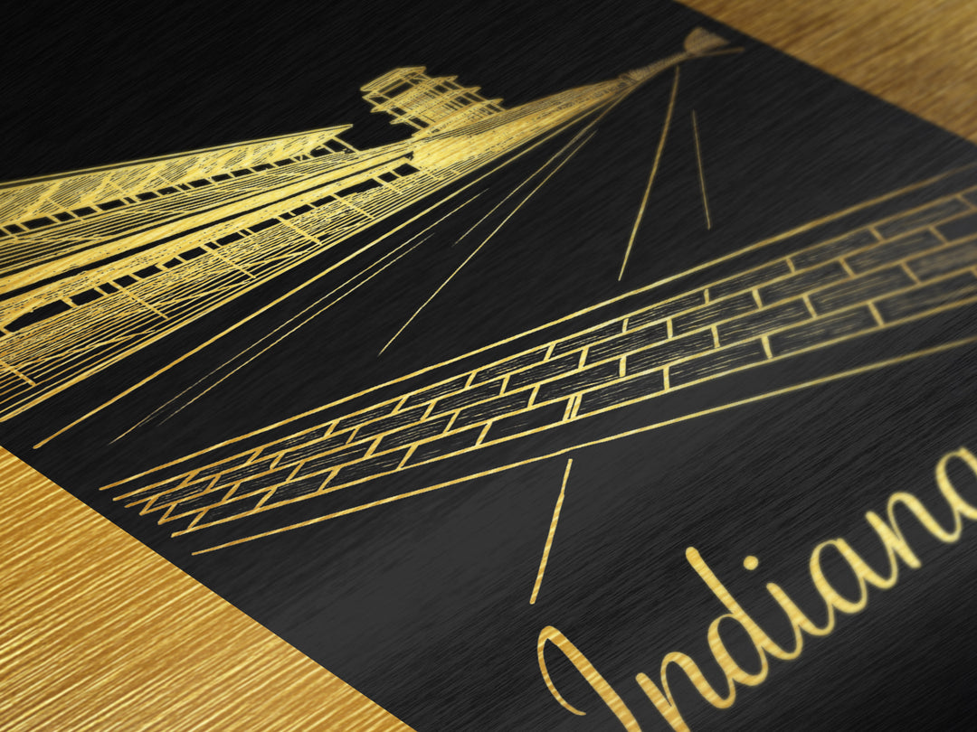 Indianapolis Indiana Travel, Metallic Gold Art, Wood Framed Art, Metal Art, Modern Wall Art, Wanderlust Gift, Bedroom Art