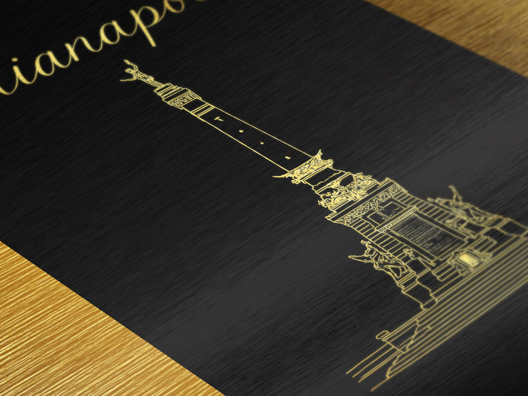 Indianapolis Indiana Art, Metallic Gold Print, Wood Framed Art, Metal Art, Minimalist Wall Art, Anniversary Gift, Living Room Art