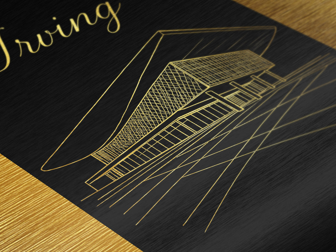 Irving Texas Travel, Metallic Gold Print, Wood Framed Art, Metal Art, Minimalist Wall Art, Birthday Gift, Bedroom Art