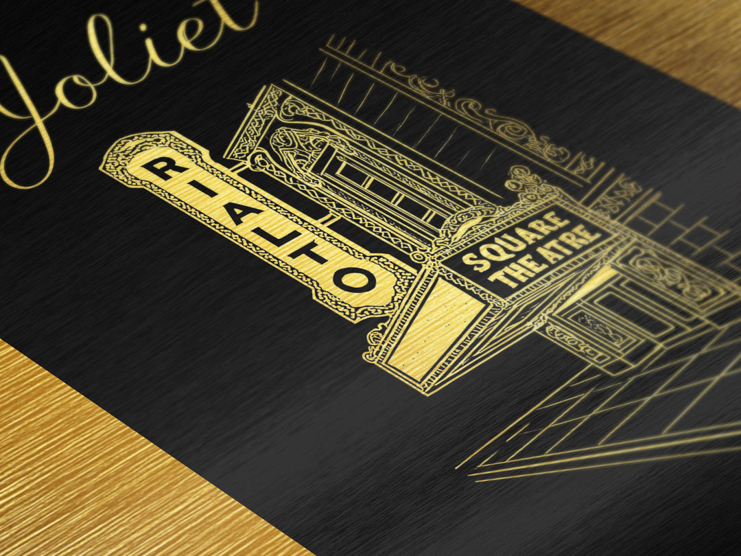 Joliet Illinois Travel, Metallic Gold Print, Wood Framed Art, Metal Art, Modern Wall Art, Honeymoon Gift, Hallway Wall Art