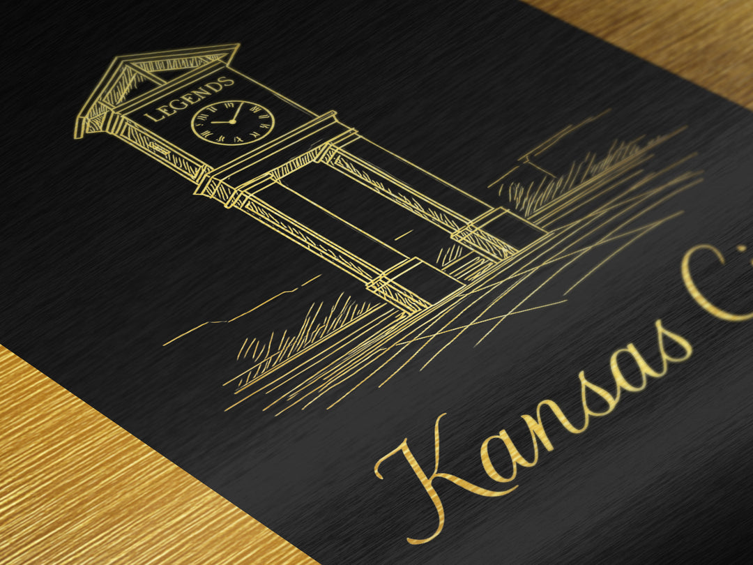 Kansas City Missouri Travel, Metallic Gold Print, Wood Framed Art, Metal Art, Minimalist Wall Art, Destination Gift, Bedroom Wall Art