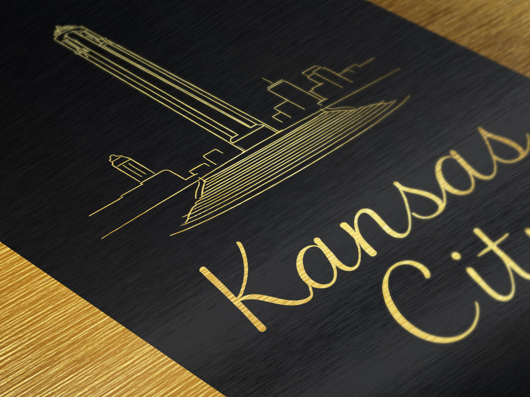 Kansas City Missouri Art, Metallic Gold Art, Wood Framed Art, Metal Art, Modern Wall Art, Traveler Gift, Entryway Wall Print