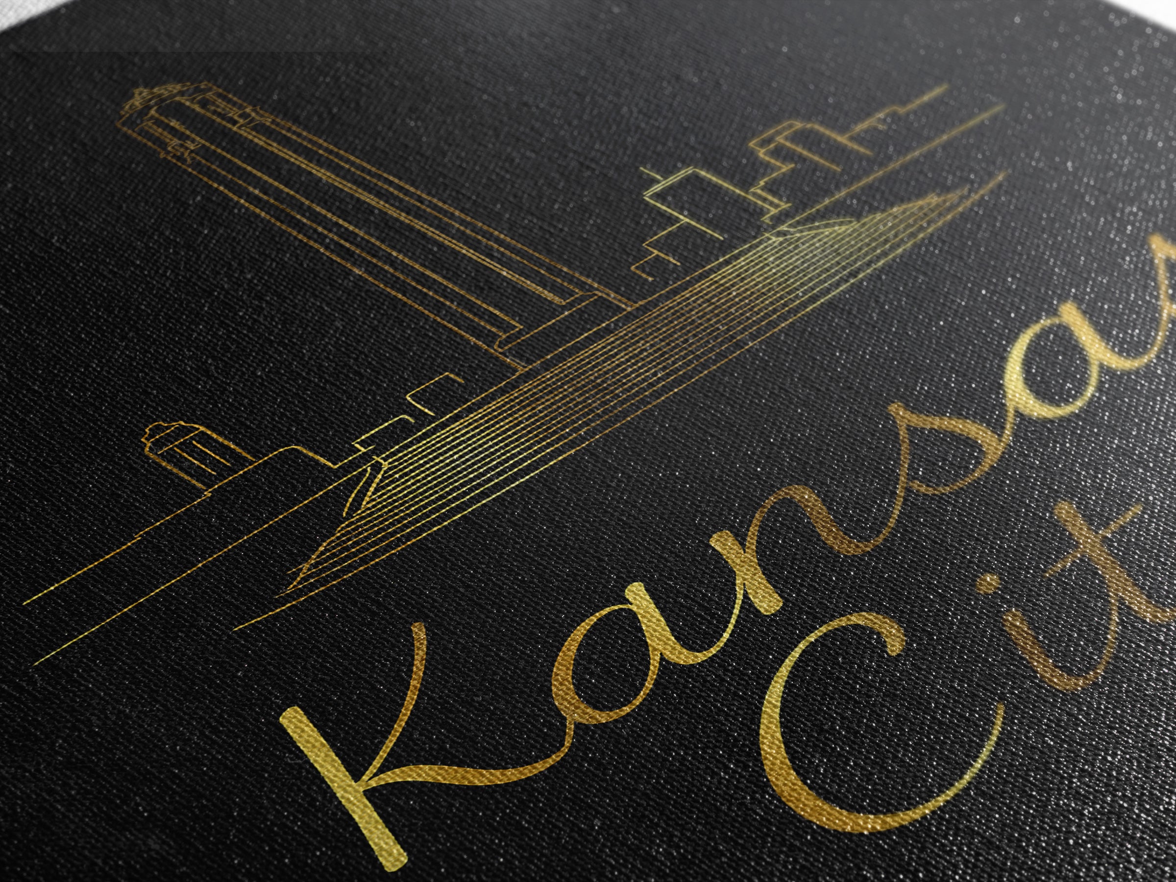 Kansas City Travel Poster, Framed Canvas Print, Black Gold Minimalist Art, Kansas City Wall Art, Vintage Travel Print, Vintage City Art