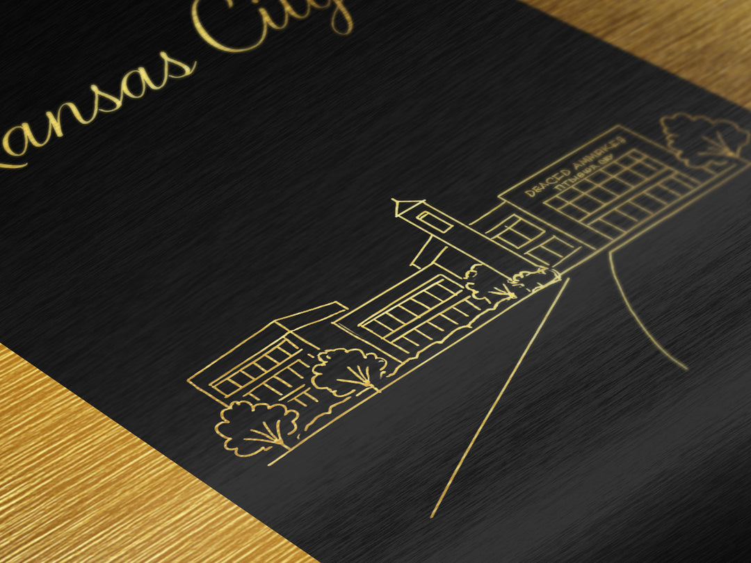 Kansas City Kansas Art, Metallic Gold Art, Wood Framed Art, Metal Art, Minimalist Wall Art, Honeymoon Gift, Bedroom Art