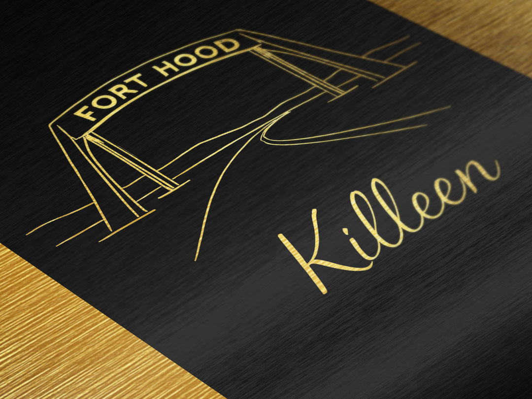 Killen Texas Travel, Metallic Gold Print, Wood Framed Art, Metal Art, Minimalist Wall Art, Traveler Gift, Entryway Wall Print