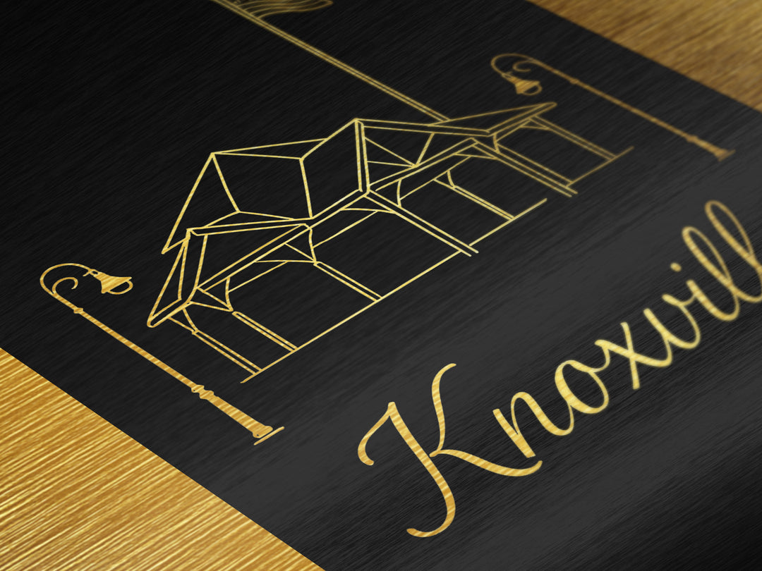 Knoxville Tennessee Art, Metallic Gold Art, Wood Framed Art, Metal Art, Minimalist Wall Art, Wanderlust Gift, Living Room Art