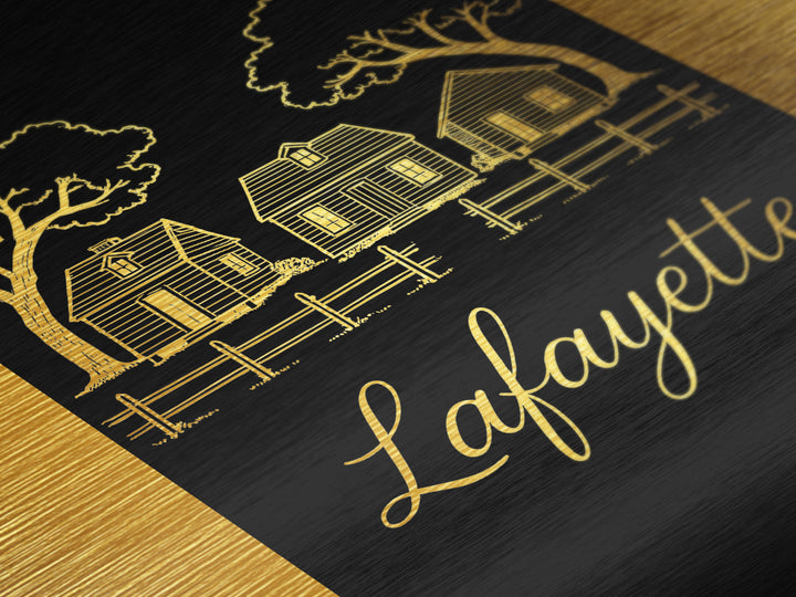 Lafayette Louisiana Travel, Metallic Gold Print, Wood Framed Art, Metal Art, Modern House Art, Graduation Gift, Bedroom Wall Art