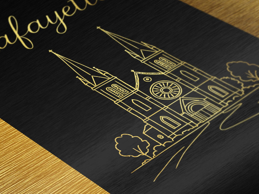 Lafayette Louisiana Art, Metallic Gold Art, Wood Framed Art, Metal Art, Modern House Art, Traveler Gift, Entryway Wall Print