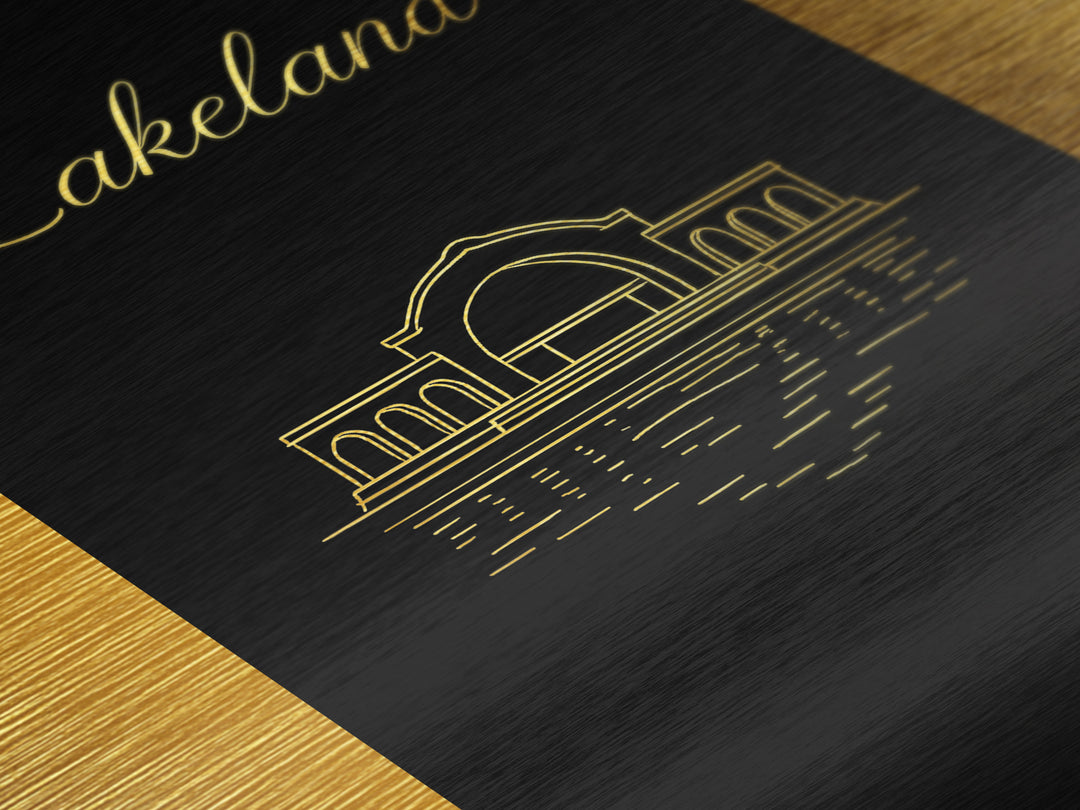 Lakeland Florida Travel, Metallic Gold Print, Wood Framed Art, Metal Art, Modern House Art, Retirement Gift, Living Room Art