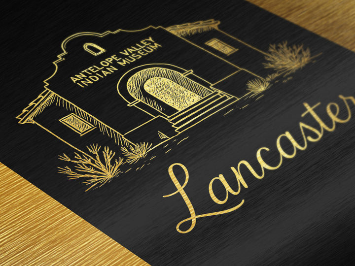Lancaster California Travel, Metallic Gold Print, Wood Framed Art, Metal Art, Minimalist Wall Art, Honeymoon Gift, Bedroom Wall Art