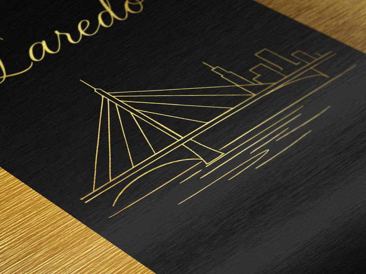 Laredo Texas Travel, Metallic Gold Print, Wood Framed Art, Metal Art, Modern House Art, Retirement Gift, Hallway Wall Art