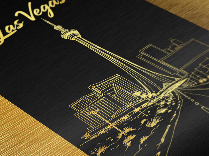 Las Vegas Nevada Travel, Metallic Gold Print, Wood Framed Art, Metal Art, Minimalist Wall Art, Destination Gift, Living Room Art