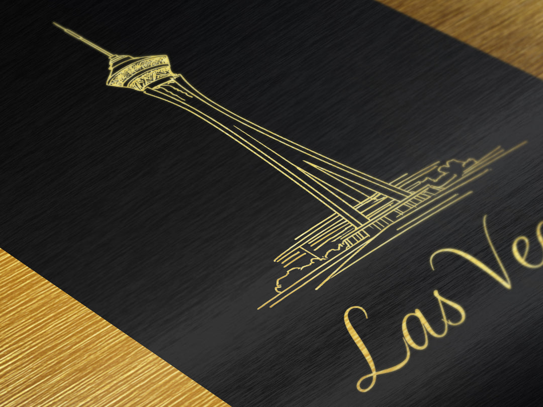 Las Vegas Nevada Art, Metallic Gold Art, Wood Framed Art, Metal Art, Modern House Art, Wanderlust Gift, Bedroom Wall Art