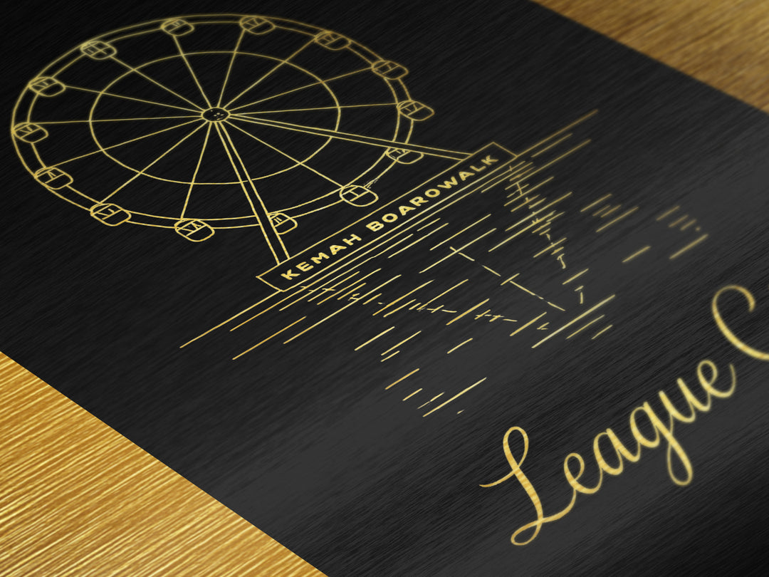 League City Texas Art, Metallic Gold Print, Wood Framed Art, Metal Art, Minimalist Wall Art, Honeymoon Gift, Bedroom Art