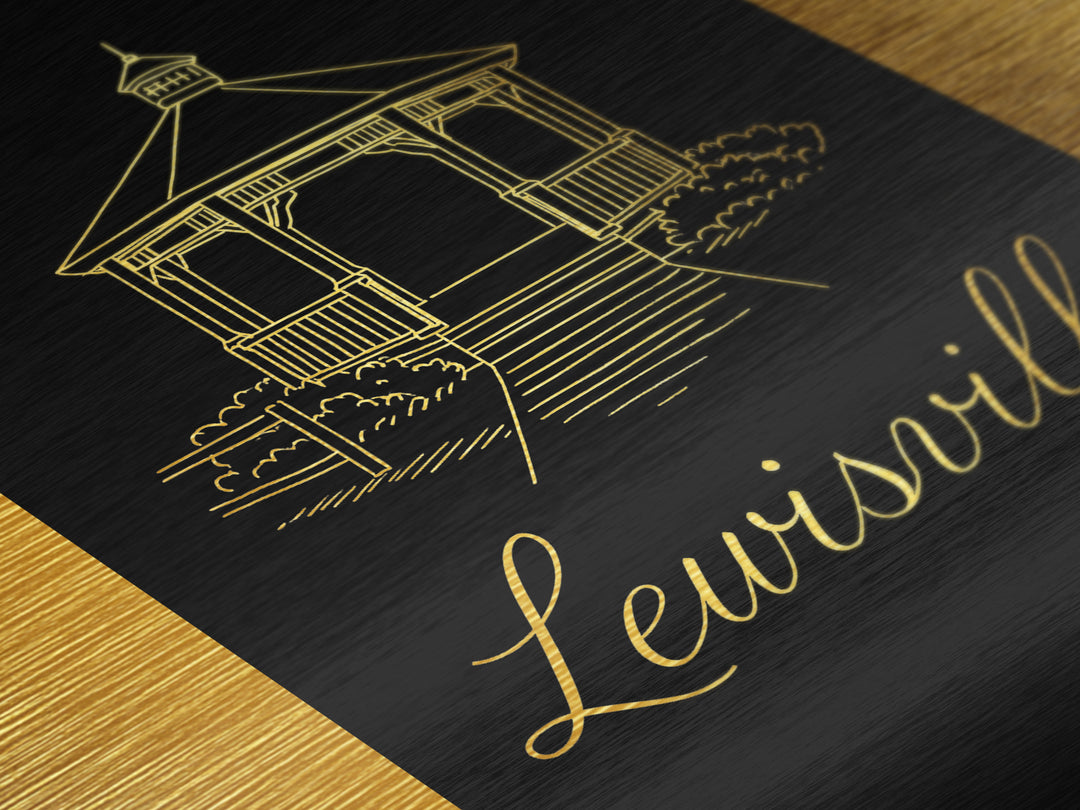Lewisville Texas Travel, Metallic Gold Art, Wood Framed Art, Metal Art, Modern House Art, Destination Gift, Bedroom Art