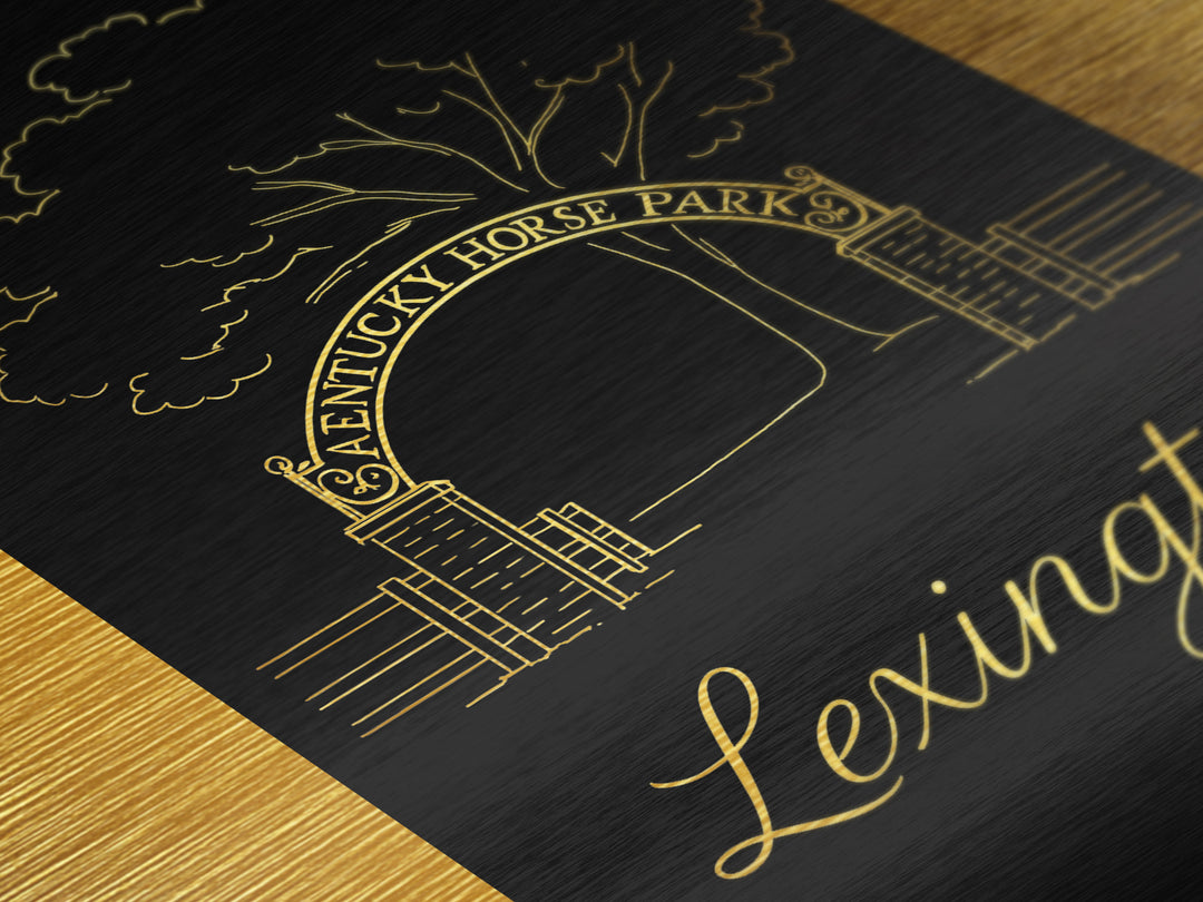 Lexington Kentucky Art, Metallic Gold Print, Wood Framed Art, Metal Art, Modern Wall Art, Traveler Gift, Entryway Wall Print