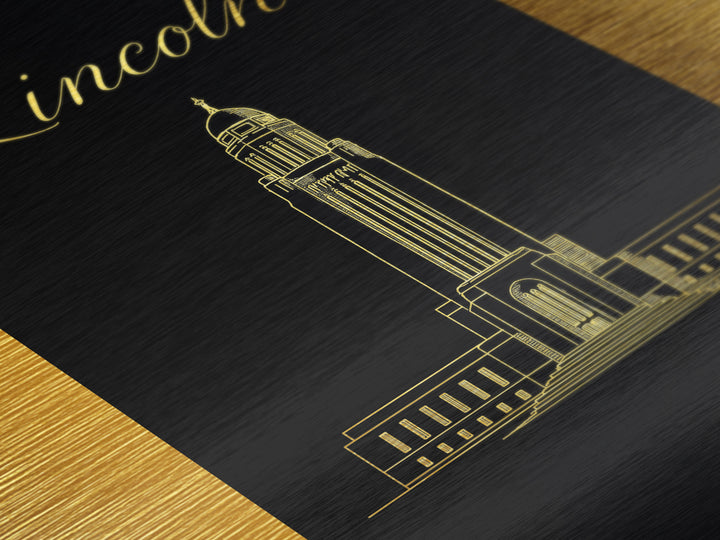 Lincoln Nebraska Travel, Metallic Gold Art, Wood Framed Art, Metal Art, Minimalist Wall Art, Honeymoon Gift, Hallway Wall Art