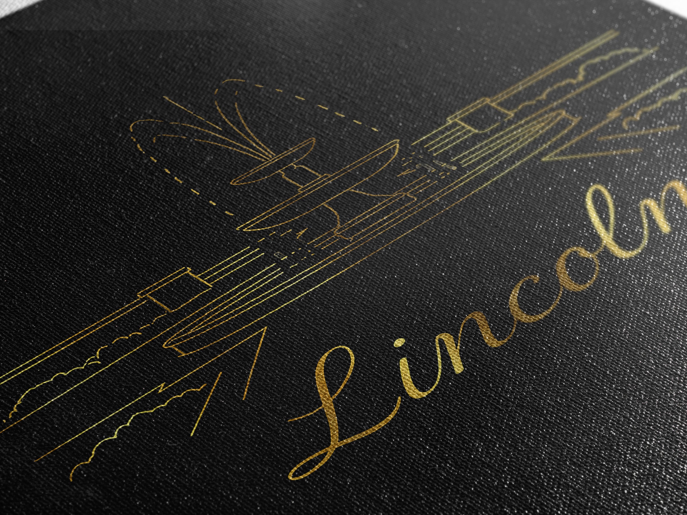 Lincoln Travel Poster, Framed Canvas Print, Minimalist Gold Line Art, Lincoln Travel Art, Watercolor Skyline Art, City Illustration