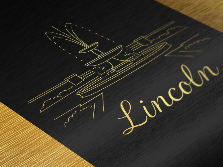 Lincoln Nebraska Art, Metallic Gold Print, Wood Framed Art, Metal Art, Modern House Art, Birthday Gift, Bedroom Art