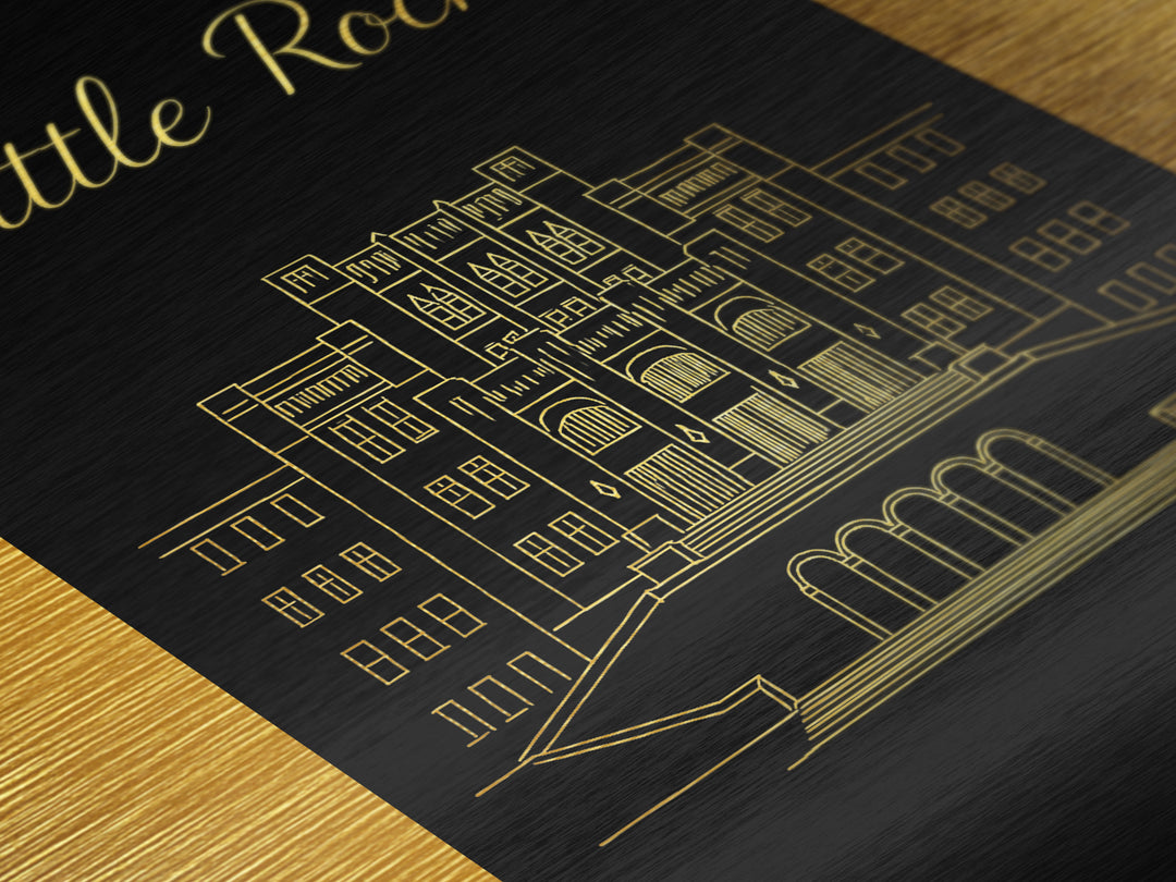 Little Rock Arkansas Art, Metallic Gold Print, Wood Framed Art, Metal Art, Modern Wall Art, Adventure Lover Gift, Bedroom Wall Art
