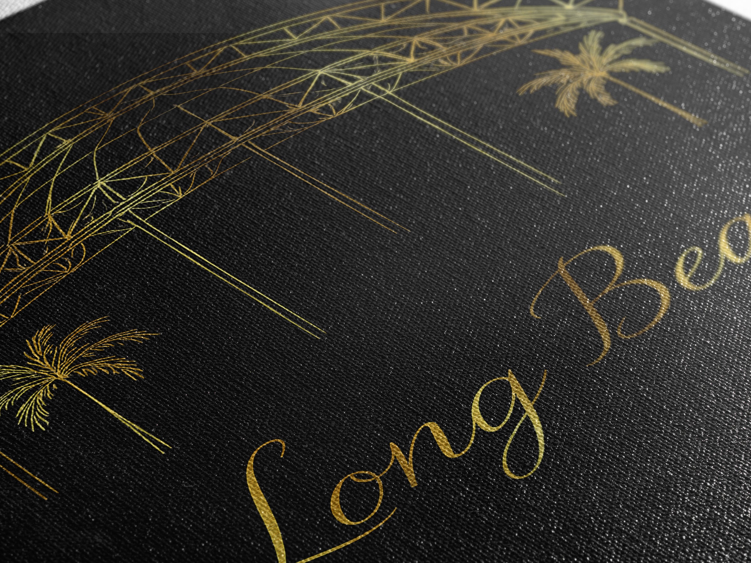 Long Beach Travel Poster, Framed Canvas Print, Black Gold Minimalist Art, Long Beach Travel Art, Eclectic Wall Decor, City Illustration