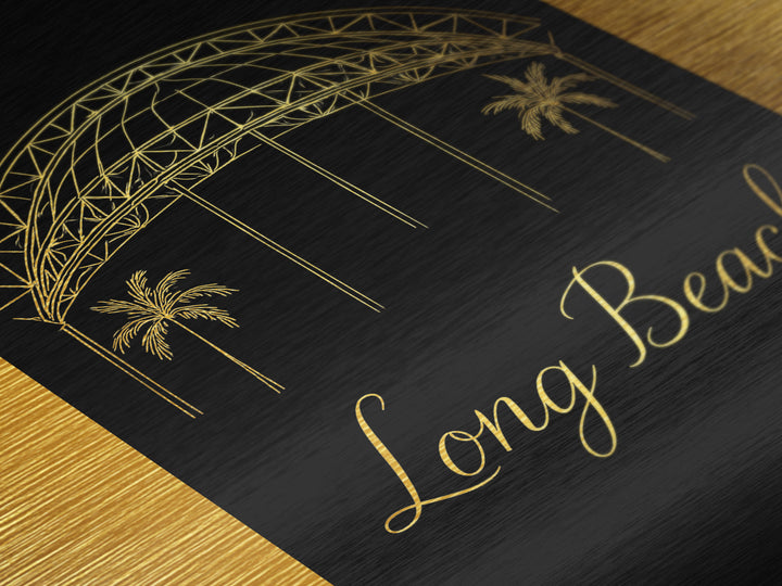 Long Beach California Art, Metallic Gold Print, Wood Framed Art, Metal Art, Modern House Art, Wanderlust Gift, Hallway Wall Art