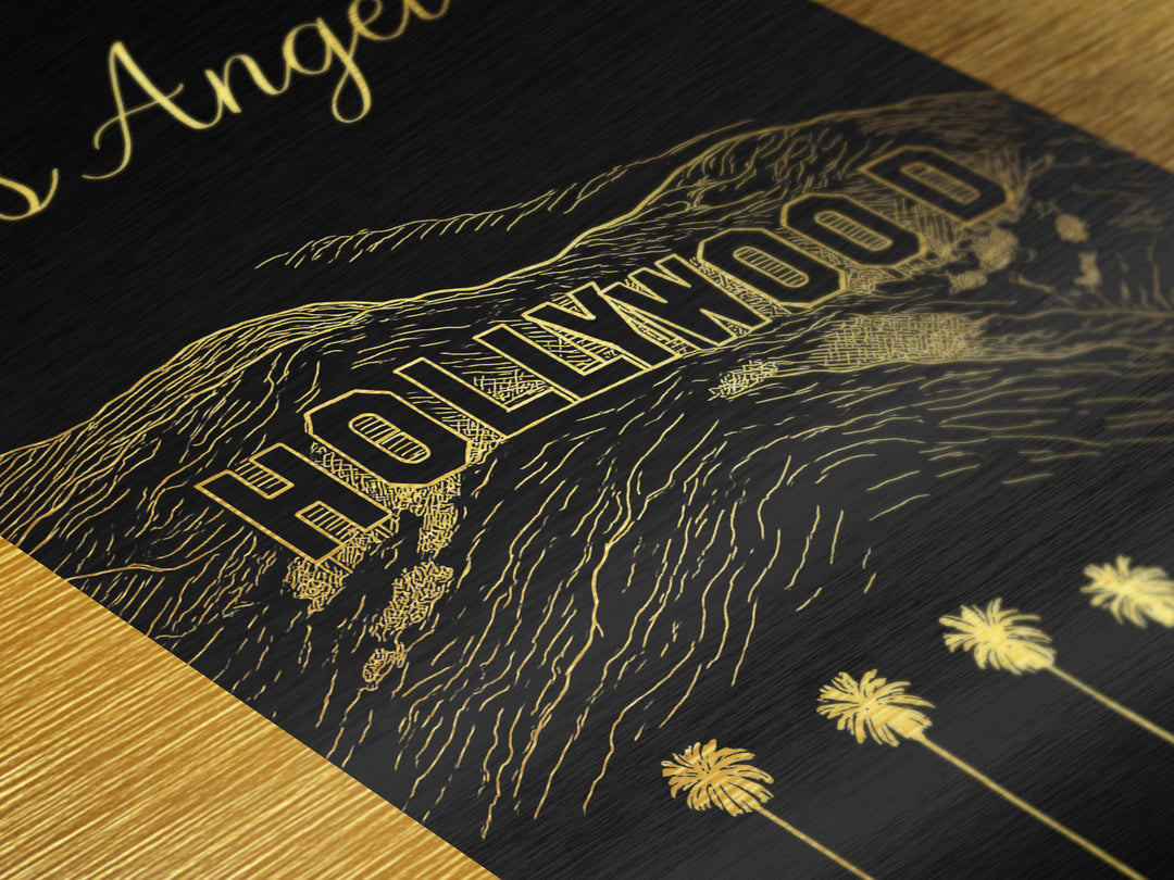 Los Angeles California Art, Metallic Gold Print, Wood Framed Art, Metal Art, Birthday Gift, Living Room Art, Entryway Wall Print