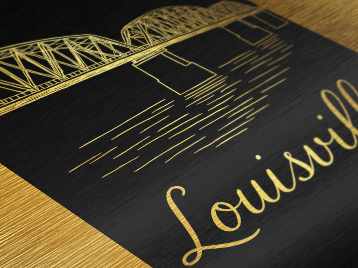 Louisville Kentucky Art, Metallic Gold Art, Wood Framed Art, Metal Art, Destination Gift, Entryway Wall Print, Hallway Wall Art