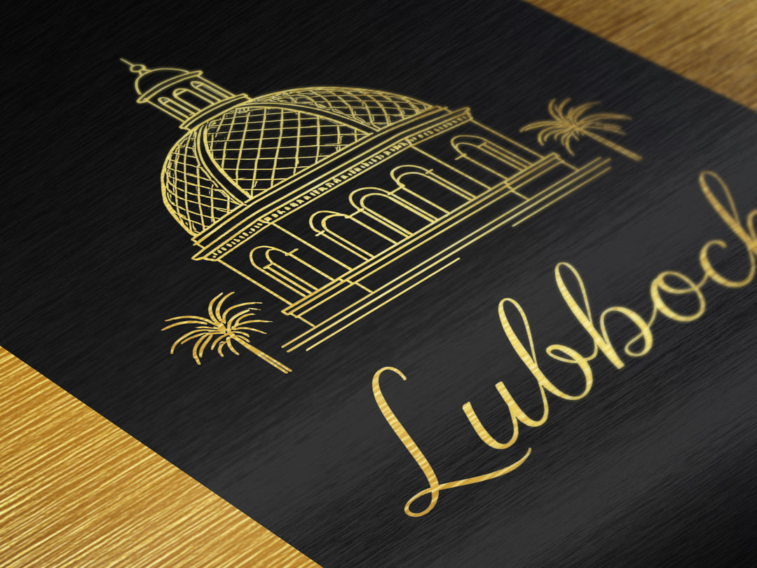 Lubbock Texas Art, Metallic Gold Art, Wood Framed Art, Metal Art, Anniversary Gift, Living Room Art, Entryway Wall Print