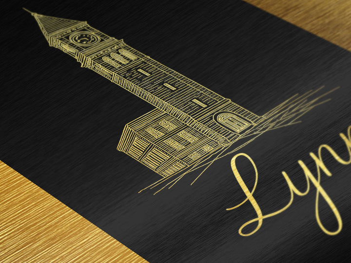Lynn Massachusetts Travel, Metallic Gold Print, Wood Framed Art, Metal Art, Graduation Gift, Bedroom Wall Art, Hallway Wall Art
